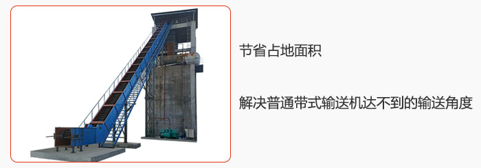 節省占地面積，解決普通帶式輸送機達不到的輸送角度。