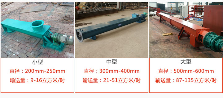 U型螺旋輸送小型，中型，大型產品展示