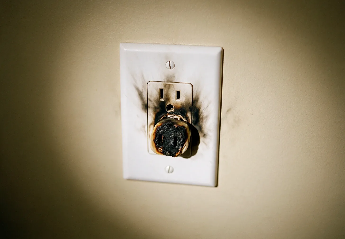 A scorched wall outlet